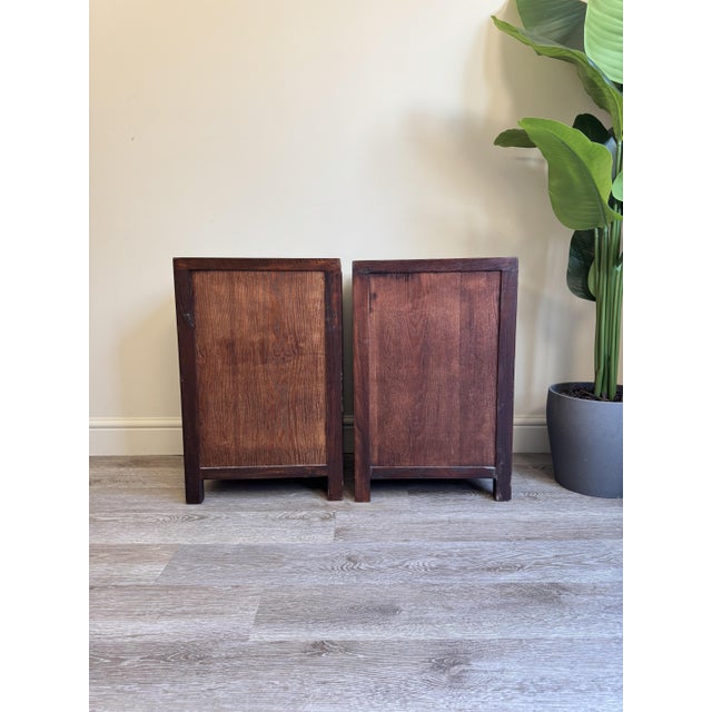 Vintage Asian Style Wooden Bedside Tables, Set of 2 For Sale - Image 10 of 12