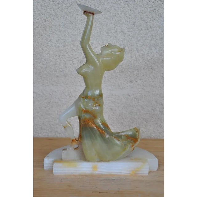 Cream Unique Art Deco Style Onyx Sculpture Which May Be Used as a Candle Holder or Ashtray For Sale - Image 8 of 13