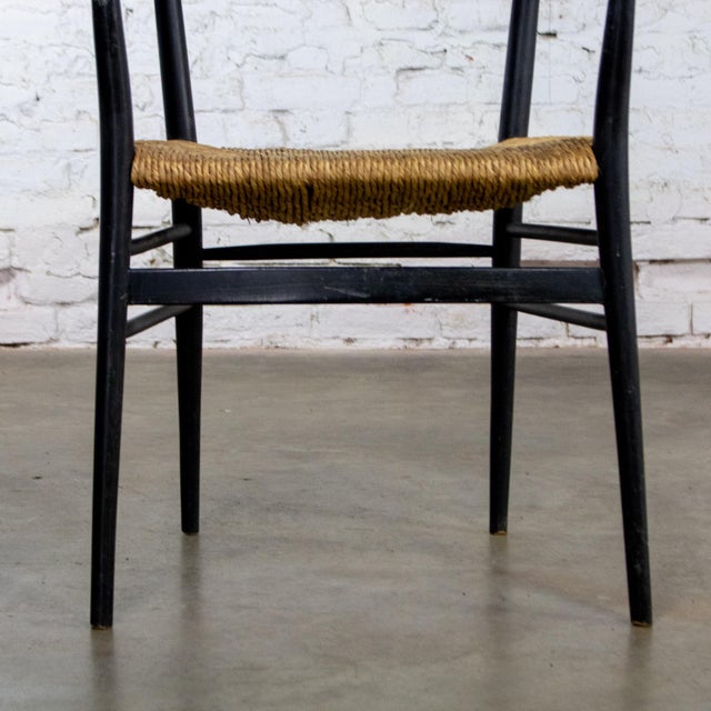 Mid-20th Century Italian MCM Ladderback Armchair Black Frame With Rush Seat Manner of Gio Ponti For Sale - Image 11 of 18