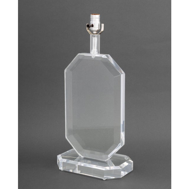 Modern Acrylic and Chrome Octagonal Table Lamp, mounted on an octagonal base. 20.5" H x 10" W x 6.5" D. Provenance: From a...