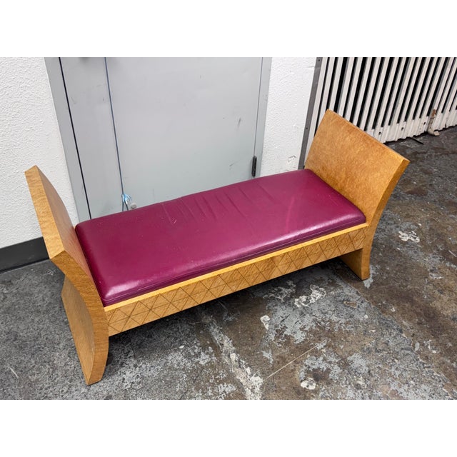 Early 21st Century Custom Design Birdseye Maple + Leather Bench For Sale - Image 5 of 12