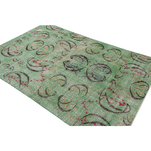 Rug & Kilim Vintage Zeki Müren Rug in Green With Colorful Geometric Patterns From Rug & Kilim For Sale - Image 4 of 8