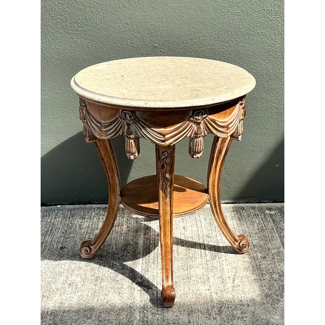 Vintage Hand Carved Swag and Tassel Side Table For Sale In West Palm - Image 6 of 6