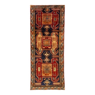 Vintage Heriz Allover Designed Wool Rug in Navy Blue - 4 X 10 For Sale