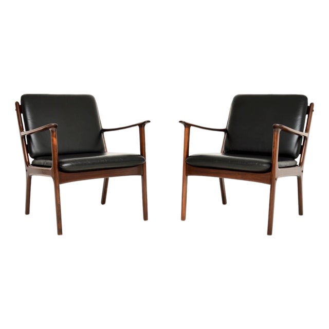 Vintage Danish Leather Armchairs from Ole Wanscher, 1960s, Set of 2 For Sale