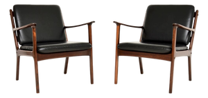 Vintage Danish Leather Armchairs from Ole Wanscher, 1960s, Set of 2