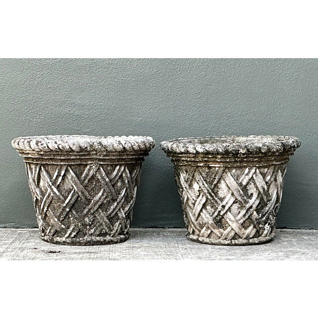 Vintage Cast Concrete Trellis Planters For Sale - Image 9 of 12