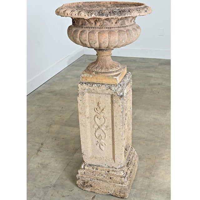 English 19th Century Carved Stone Pillar with Urn on Top For Sale - Image 9 of 12