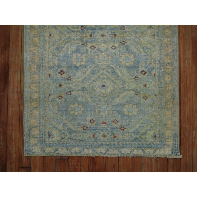 Zabihi Collection Powder Blue Persian Malayer Square Mini Rug For Sale - Image 4 of 8