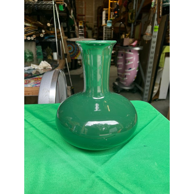 Ceramic Vintage Emerald Green Vase For Sale - Image 7 of 7