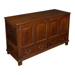 Antique 4 Panel Coffer, English, Oak, Linen, Mule Chest, Country House, Georgian