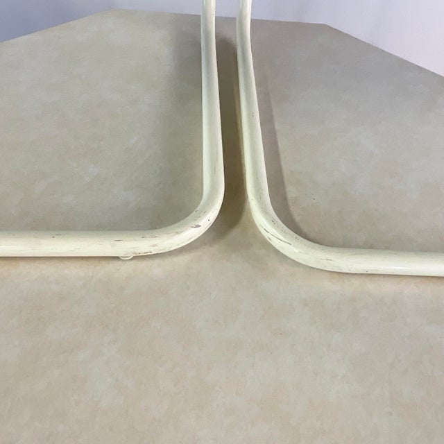 American 1980s Vintage Coastal Pencil Reed Backed & Tubular Dining Set, Reupholstered - 5 Piece Set For Sale - Image 3 of 11