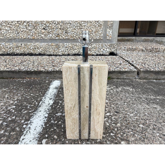 Mid-Century Modern 1970s Italian Modern Travertine and Chrome Lamp by Romeo Rega For Sale - Image 3 of 12