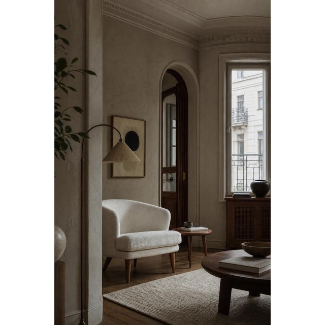 Mid-Century Scandinavian Modern Oak and Fabric Armchair with Rounded Backrest, 1960s For Sale - Image 18 of 18