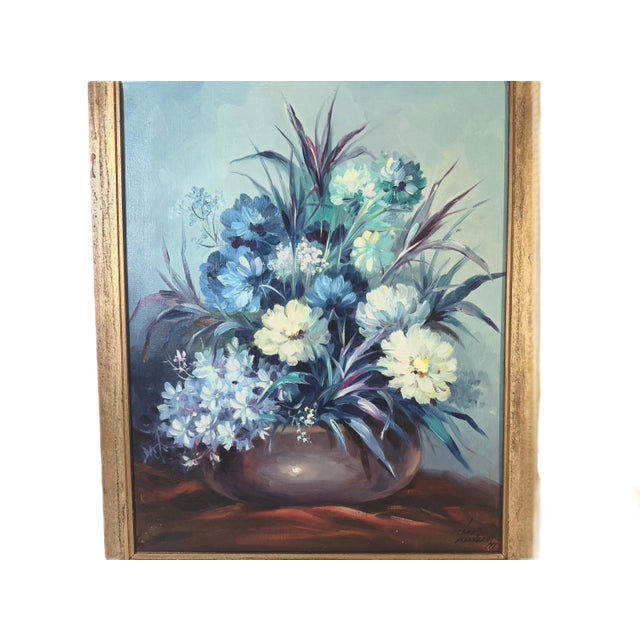 Signed and dated 1971 by Filipino painter Oscar T. Navarro, this 16 × 20 inch (41 × 51 cm) oil on canvas depicts a quiet...