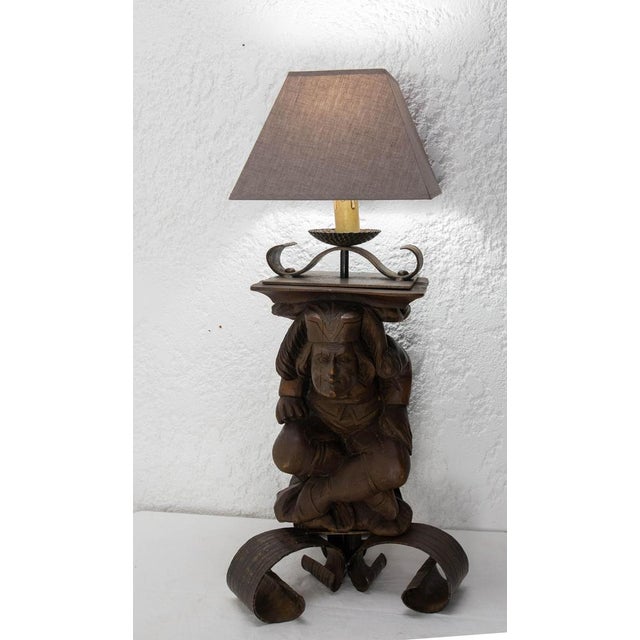 1960s Gargoyle Table Lamp in Wood & Wrough Iron attributed to J M Rothschild, France, 1960s For Sale - Image 5 of 18