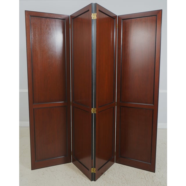 Traditional Regency 4 Panel Mahogany Folding Screen Room Divider For Sale - Image 3 of 9