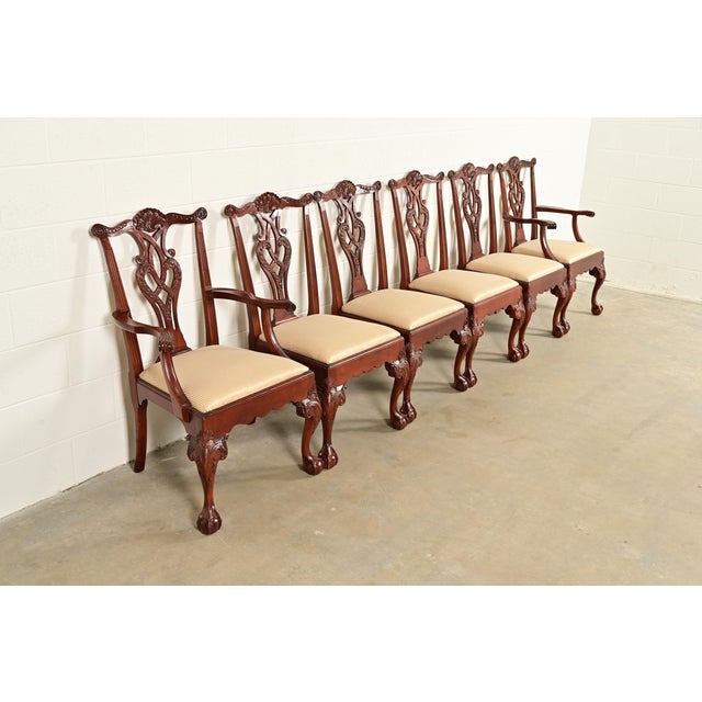 Baker Furniture Company Baker Furniture Chippendale Carved Mahogany Dining Chairs, Set of Six For Sale - Image 4 of 15