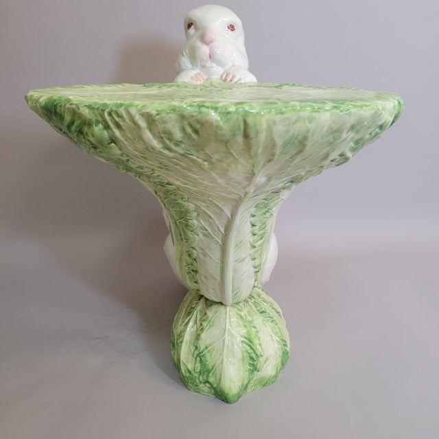 Italian Porcelain Rabbit Sculptural Accent Table Stand With Lettuce Cabbage Leaf Top, C. 1970s For Sale - Image 9 of 16