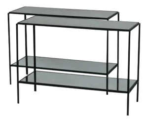 Narrow 'Rectiligne' Mirrored Wrought Iron End Tables by Design Frères - a Pair