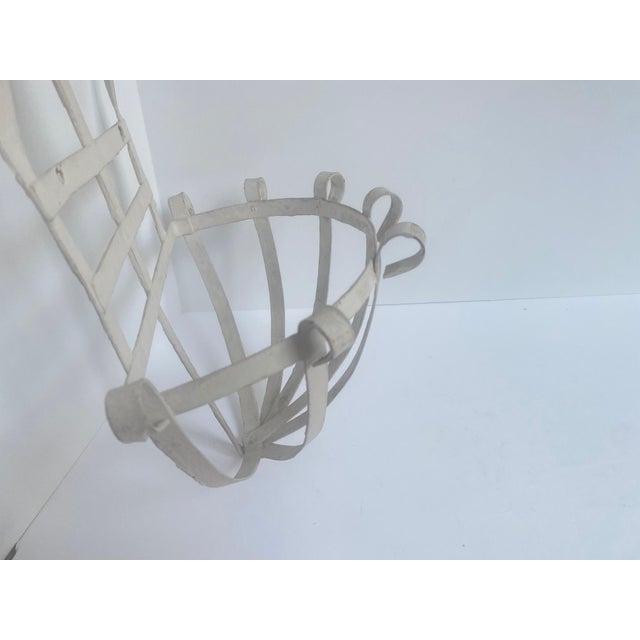 Vintage White Metal Garden Wall Planter Shabby Chic Cottage Candleholder For Sale - Image 9 of 10