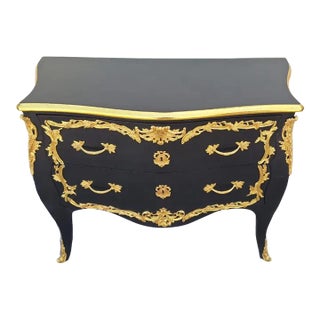 1990s Black and Gold Leaf Dresser Commode Chest of Drawers For Sale