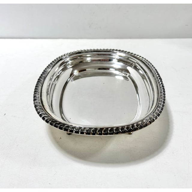Mid 20th Century Vintage Silverplate Footed Gallery Serving Tray With Rope Edge – Small Cocktail / Barware Dish / l.b.s. Co. For Sale - Image 5 of 13