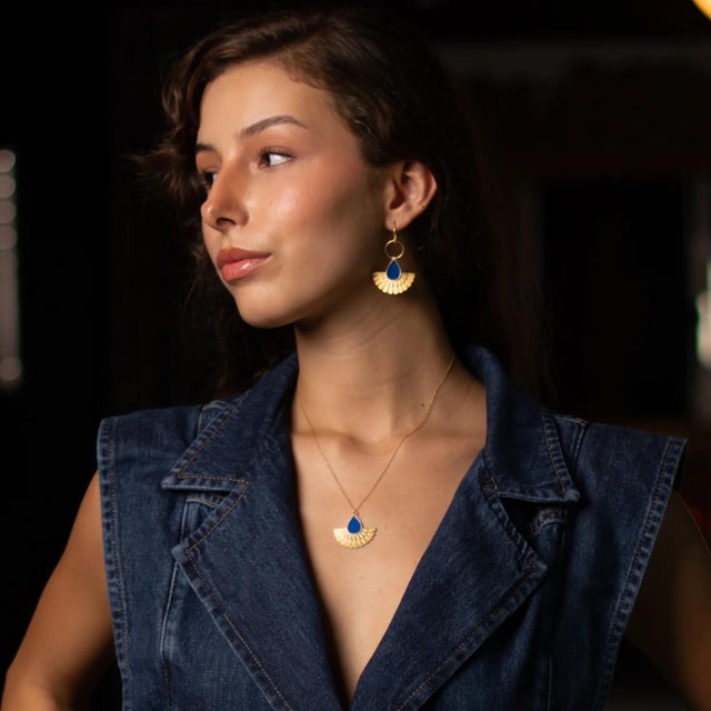 Metal Mystic Ra Blue Enamel Gold Necklace For Sale - Image 7 of 9