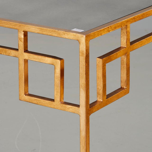 Pair Contemporary Gilt and Mirrored Glass Nesting Tables With Greek Key