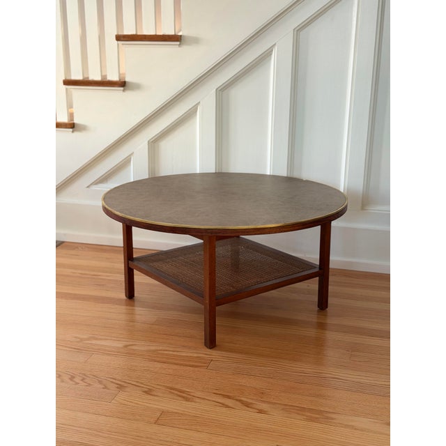 1950s Mid Century Modern Paul McCobb Walnut Wood & Cane Round Coffee Table For Sale In Detroit - Image 6 of 14