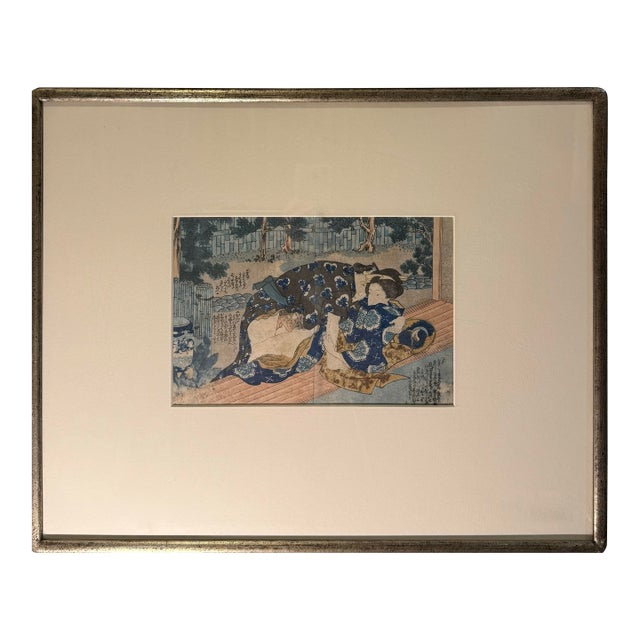 Utamaro Japanese Woodblock Print Ukiyo-E Erotic Art Ca. 1800 Authentic For Sale