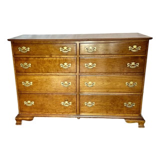 1990s Stickley Solid Cherry Double Dresser With Brass Hardware For Sale