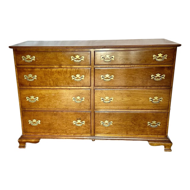 1990s Stickley Solid Cherry Double Dresser With Brass Hardware For Sale