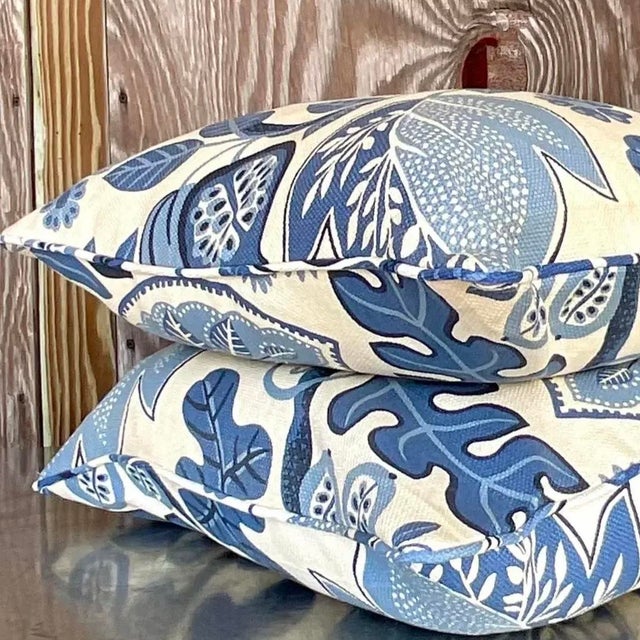 Textile Vintage Costal Blue Floral Down Throw Pillow For Sale - Image 7 of 14
