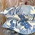 Textile Vintage Costal Blue Floral Down Throw Pillow For Sale - Image 7 of 14