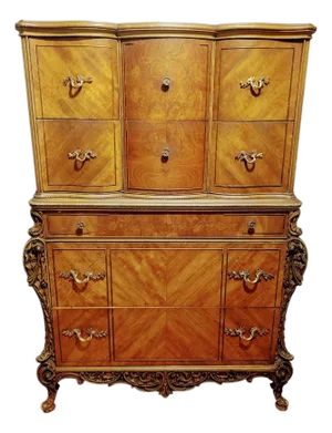 Antique French Louis XV Inlay Burr Walnut High Chest
