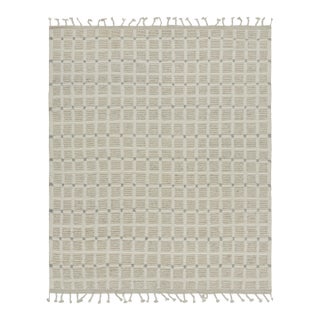 Rug & Kilim’s Modern Rug with White Cream Grid Geometric Patterns - 13x19 For Sale