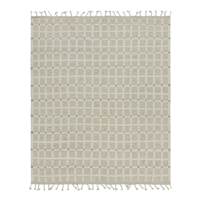 Rug & Kilim’s Modern Rug with White Cream Grid Geometric Patterns - 13x19 For Sale