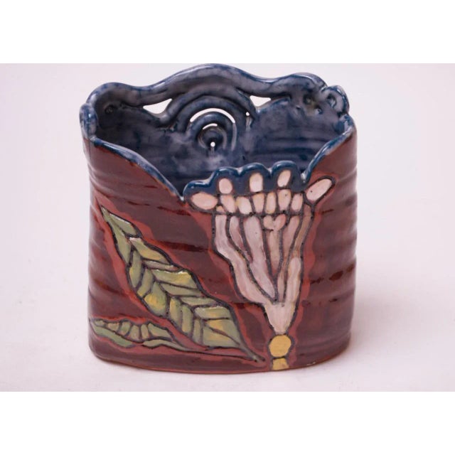 Midcentury Studio Terracotta Floral Vase Signed For Sale - Image 4 of 12