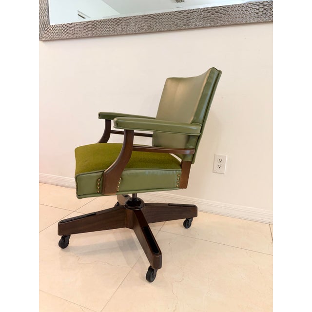 Mid-Century Modern Mid-Century Olive Green Swivel Executive Desk Chair For Sale - Image 3 of 12
