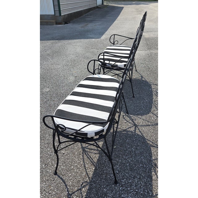 1950s Wrought Iron Salterini Style Peacock Benches - Set of 2 For Sale - Image 4 of 5