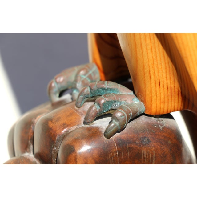 Vintage Sarreid Ltd. Hooded Falcon on Fist Sculpture | Hand-Carved Wood & Brass | Made in Spain, Circa 1970s For Sale - Image 11 of 16