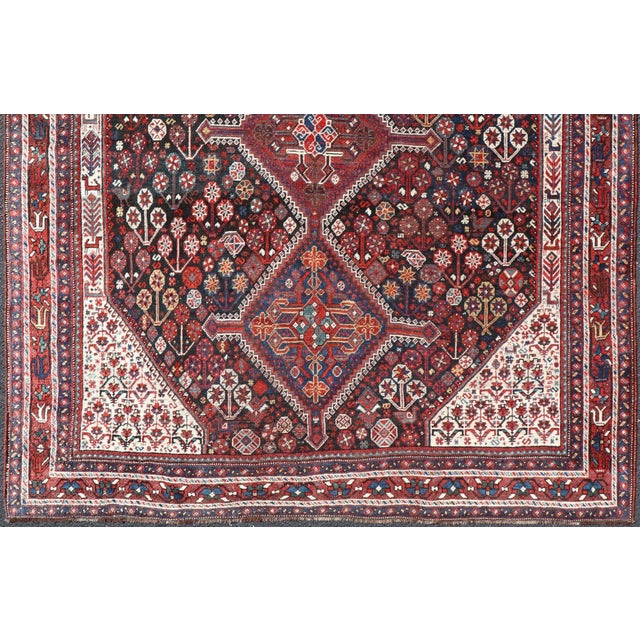 Tribal Antique Hand-Knotted Persian Qashqai Rug in Wool With All-Over Tribal Design 6'0 X 7'3 For Sale - Image 3 of 13
