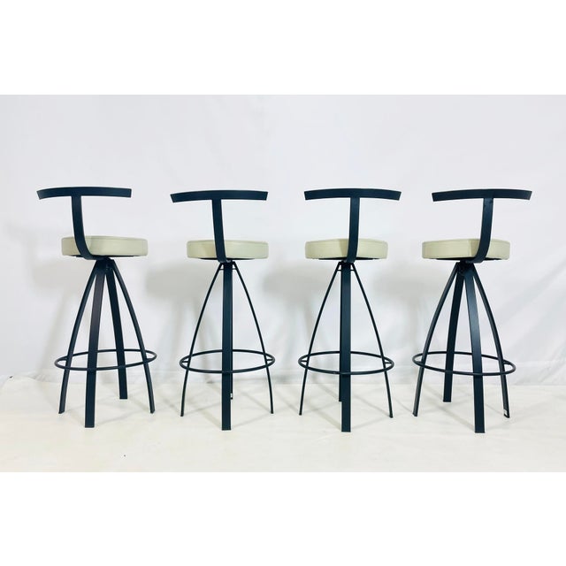2020s Set of 4 Italian Swivel Barstools by Naos With Leather Seats, Made in Italy For Sale - Image 5 of 16
