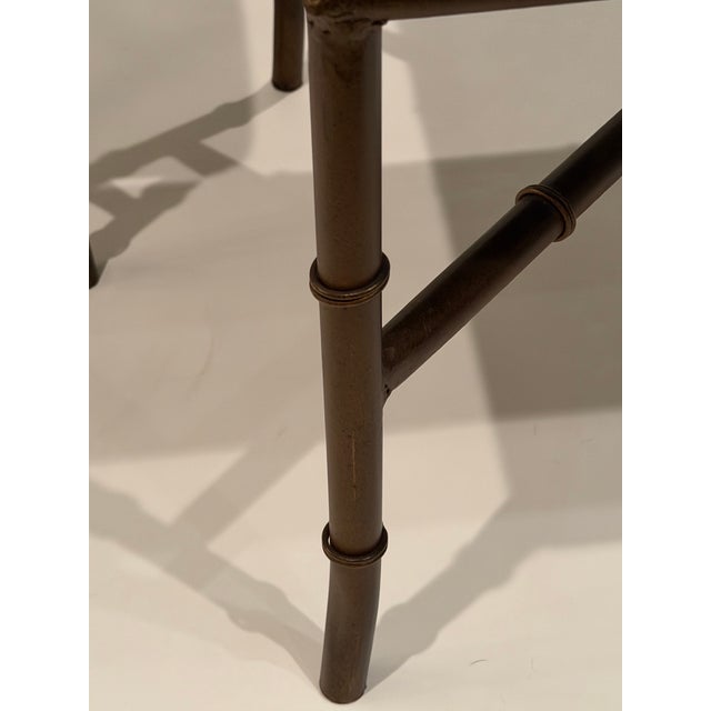 Contemporary Faux Bamboo Brass & Contemporary Upholstered Benches Ottomans -a Pair For Sale - Image 3 of 6