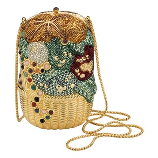 1993 Judith Leiber Fruit Vegetable Basket Farm Fresh Fall Crystal Minaudiere Shoulder Clutch Evening Bag Gemstones For Sale