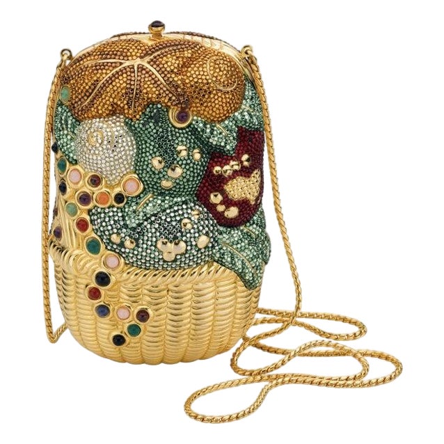 1993 Judith Leiber Fruit Vegetable Basket Farm Fresh Fall Crystal Minaudiere Shoulder Clutch Evening Bag Gemstones For Sale