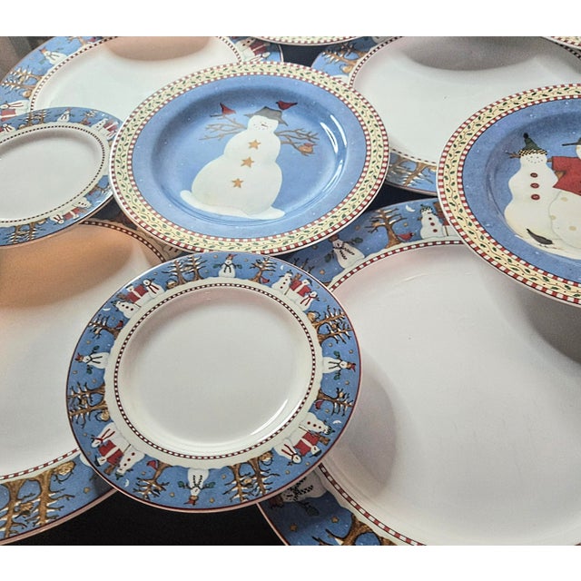 Vintage Debbie Mumm Snowman Holiday China- Set of 20 For Sale - Image 11 of 18