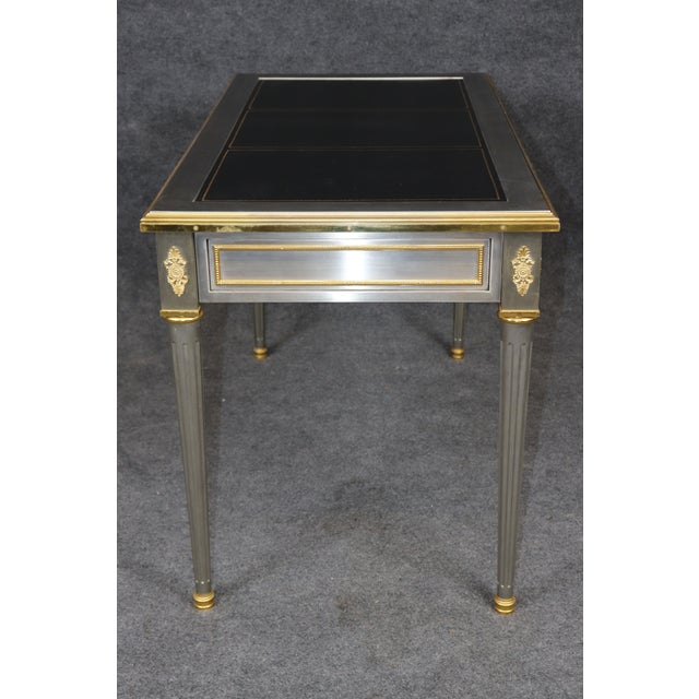 Stunning 1960's Louis XVI Style John Vesey Steel and Bronze Writing Desk Leather For Sale In Philadelphia - Image 6 of 18