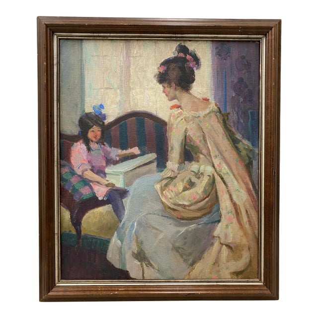 Henry Charles Hannig "Mother and Daughter" Original Oil Painting C.1930 For Sale